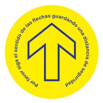 Adhesivo Suelo Circular - Flecha Amarilla Sentido de la Marcha