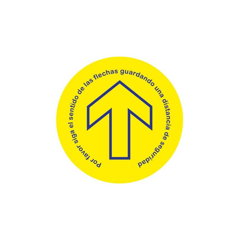 Adhesivo Suelo Circular - Flecha Amarilla Sentido de la Marcha