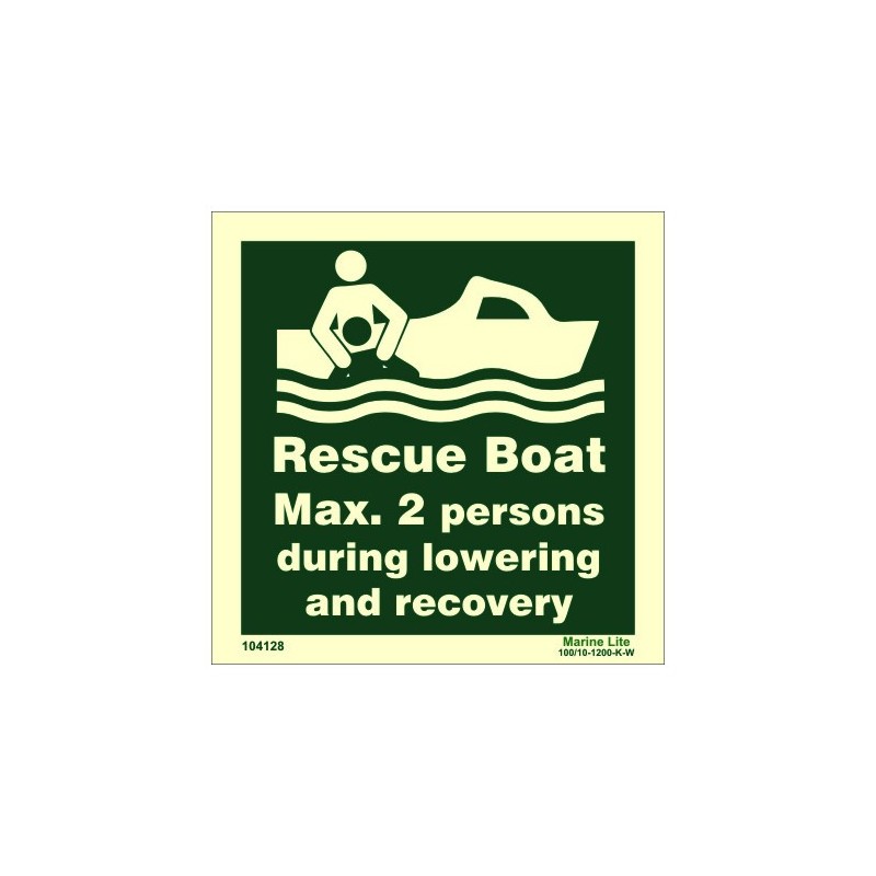 IMO Rettungsboot, Maximal 2 Personen während des Herablassens und der Rettung 150x150mm
