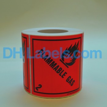 Roll - 2.1 FLAMMABLE GAS Hazard Placard self-adhesive 500 units 100x100mm