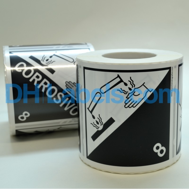 8 CORROSIVE SUBSTANCE Unidad Etiqueta adhesiva 100x100mm