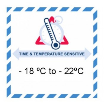 IATA - TIME & TEMPERATURE SENSITIVE -18ºC TO - 22 ºC Etiqueta 100 x 100 mm